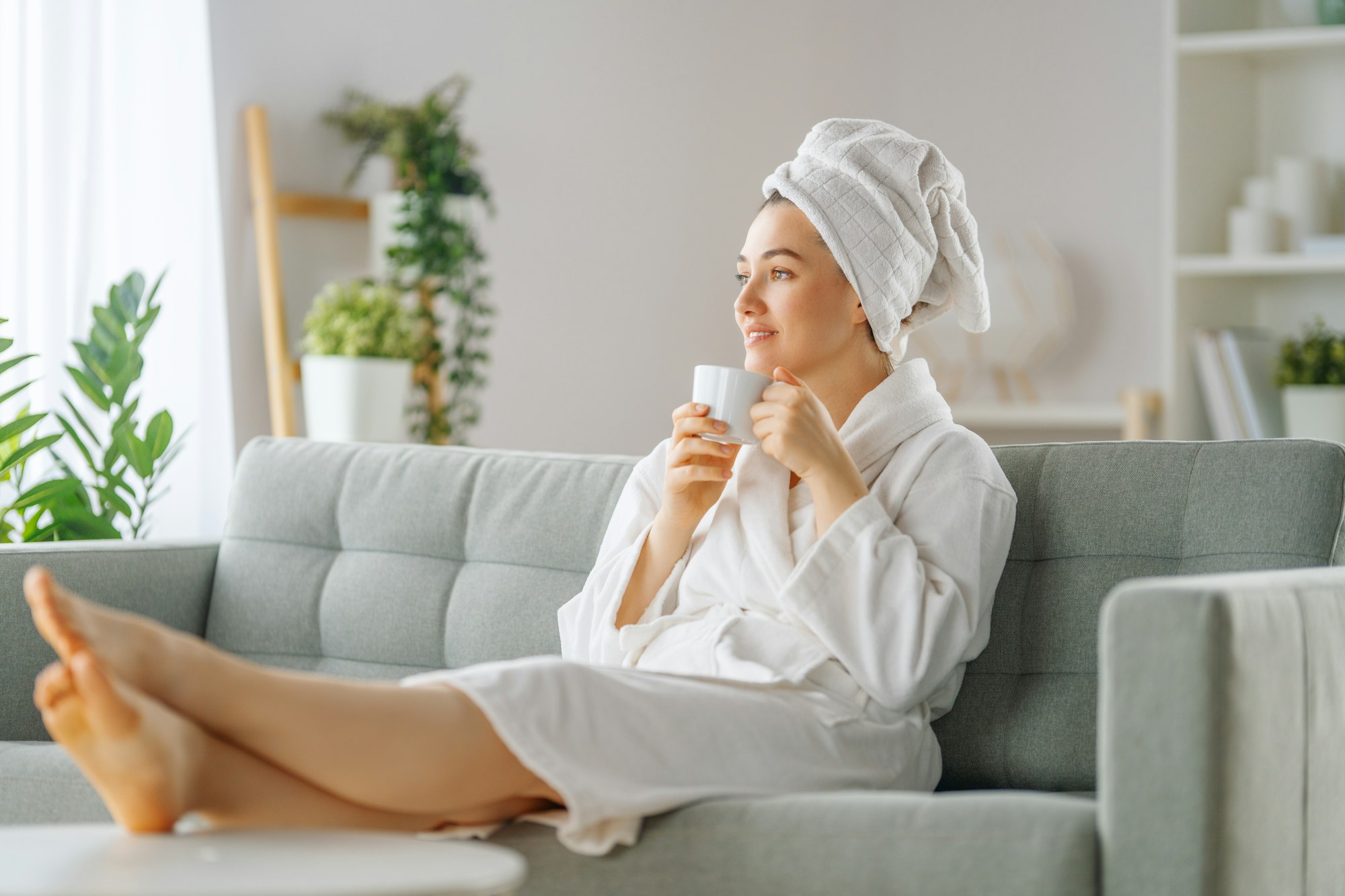 woman is relaxing after a bath